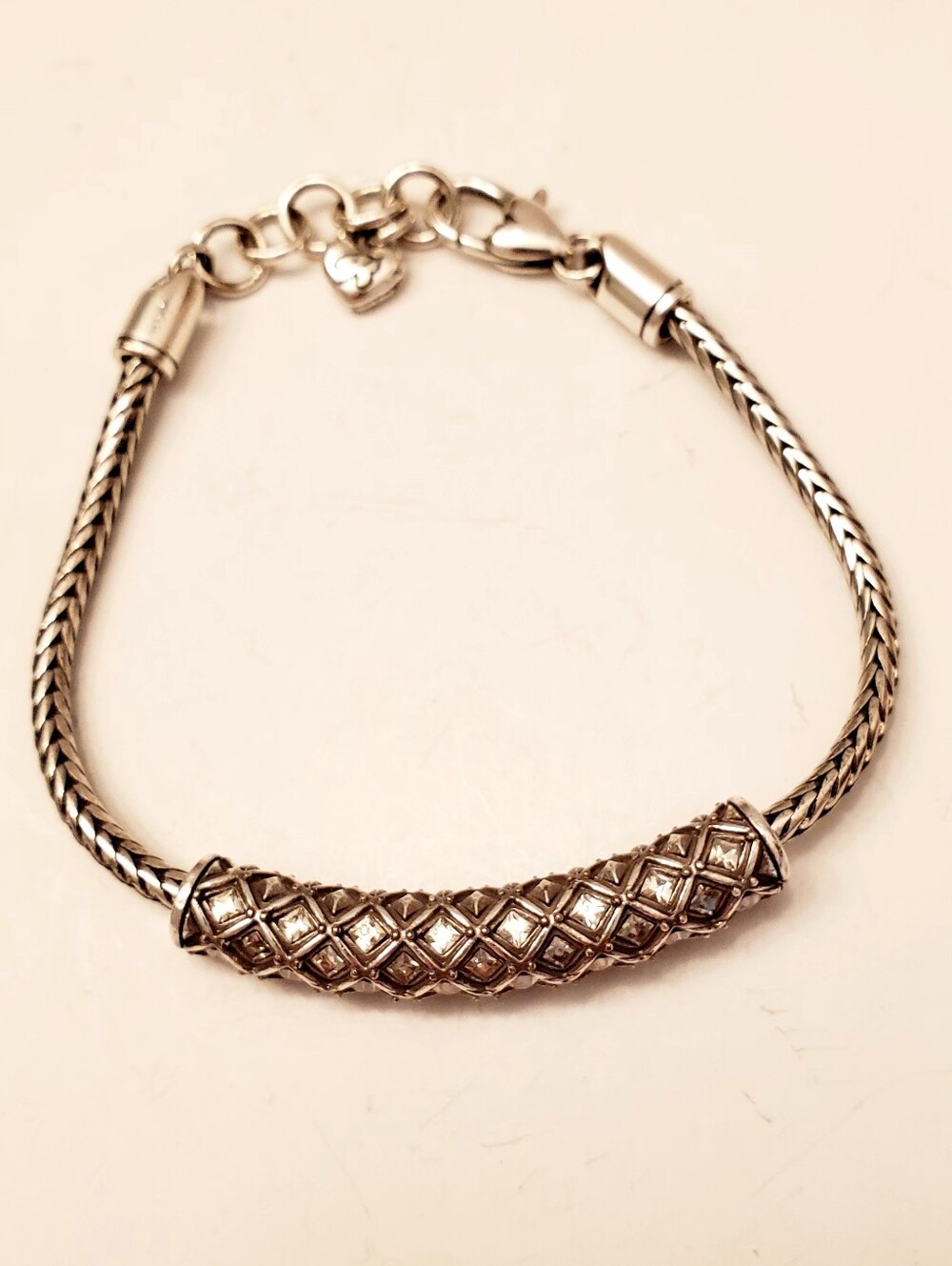 Brighton Silver Quilted Life's Journey Crystal Bracelet, Adjustable Extension